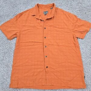 Royal Robbins Shirt Mens Large Orange Short Sleeve Grid Relaxed Fit Outdoor